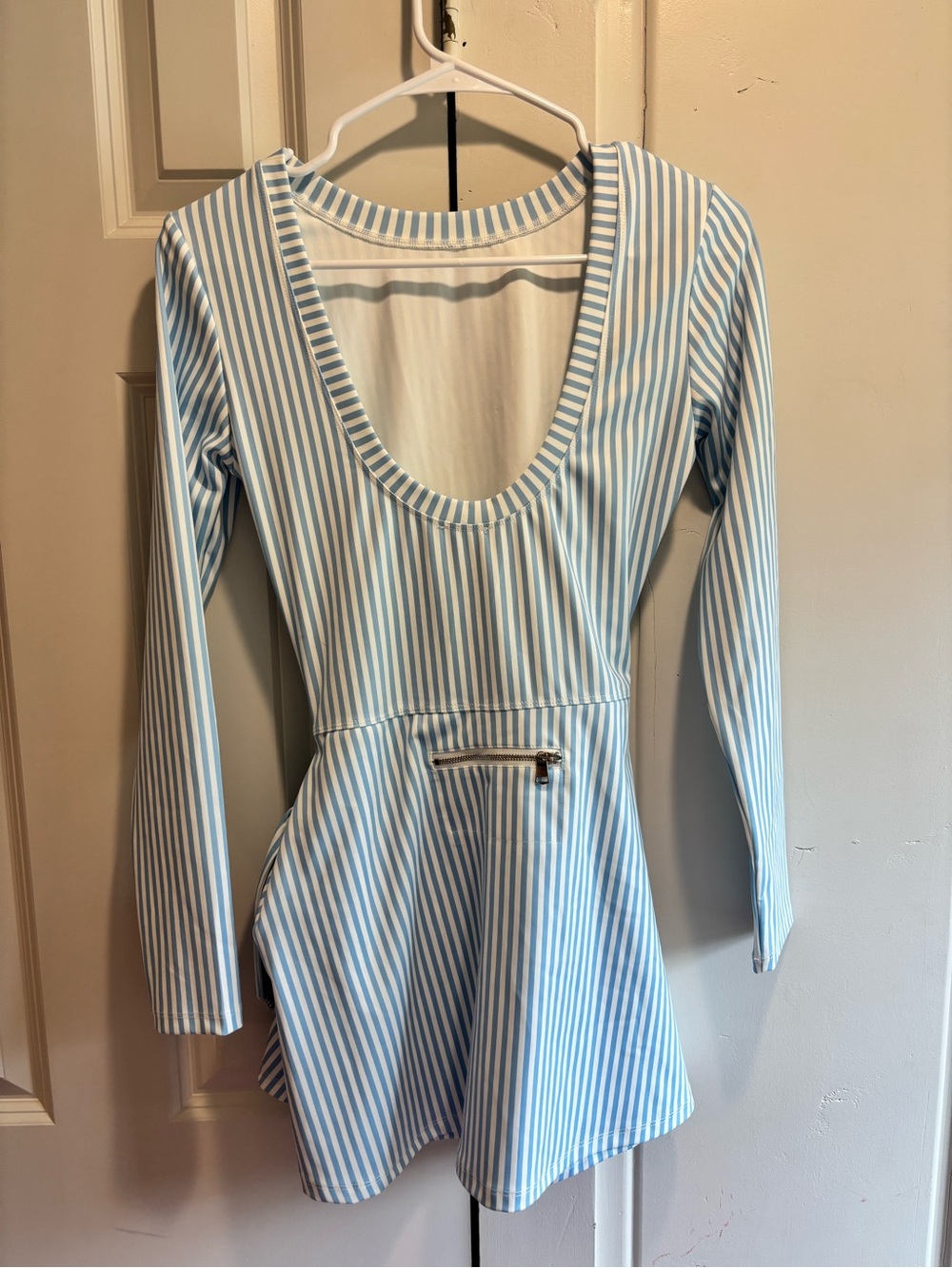 Cocolillys women Long Sleeve Athletic Blue Stripe Wrap Dress - Picture 3 of 3